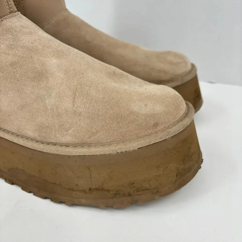 UGG Classic Dipper Platform Boots Womens Size 11 Beige Suede Neoprene Pull On